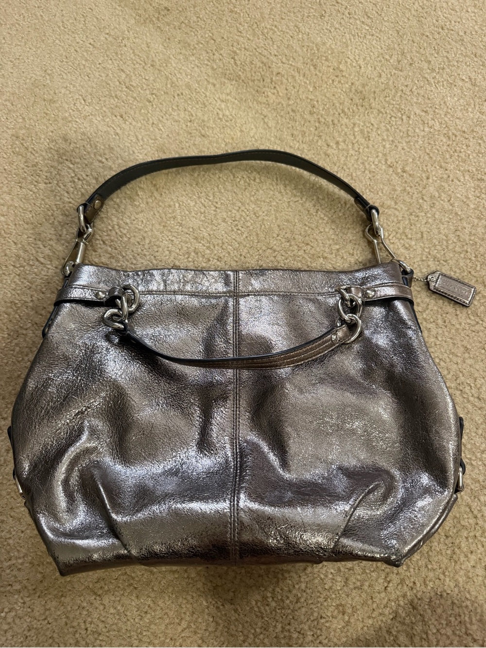 Coach Metallic Pewter Leather Shoulder Bag